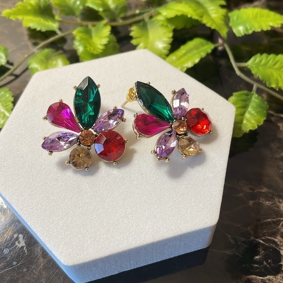Crystal Colorful CZ Stud Earrings - Picture 9 of 14